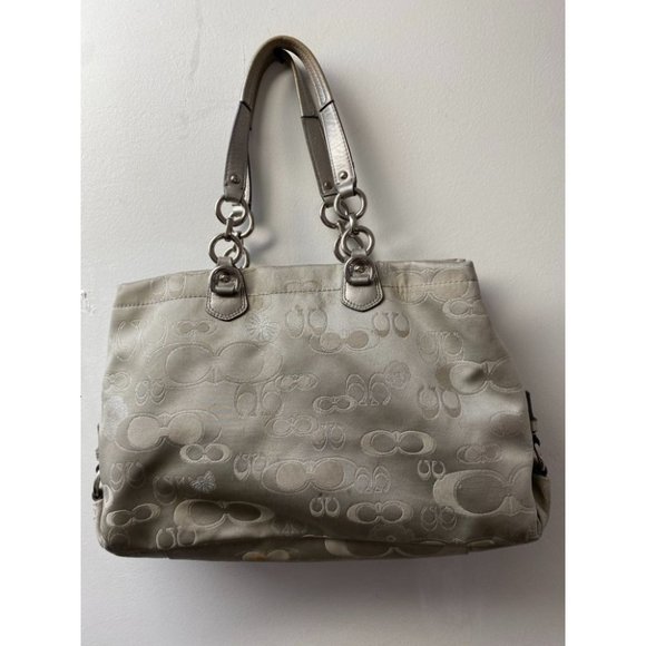 COACH Large Silver Jacquard Fabric Tote Bag - Picture 6 of 13